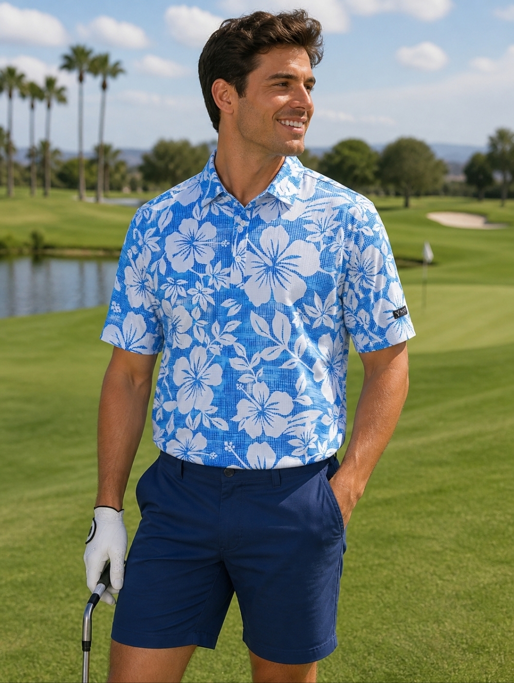 Yatta Golf  Blue & White Floral Polo Shirt for Men Size S